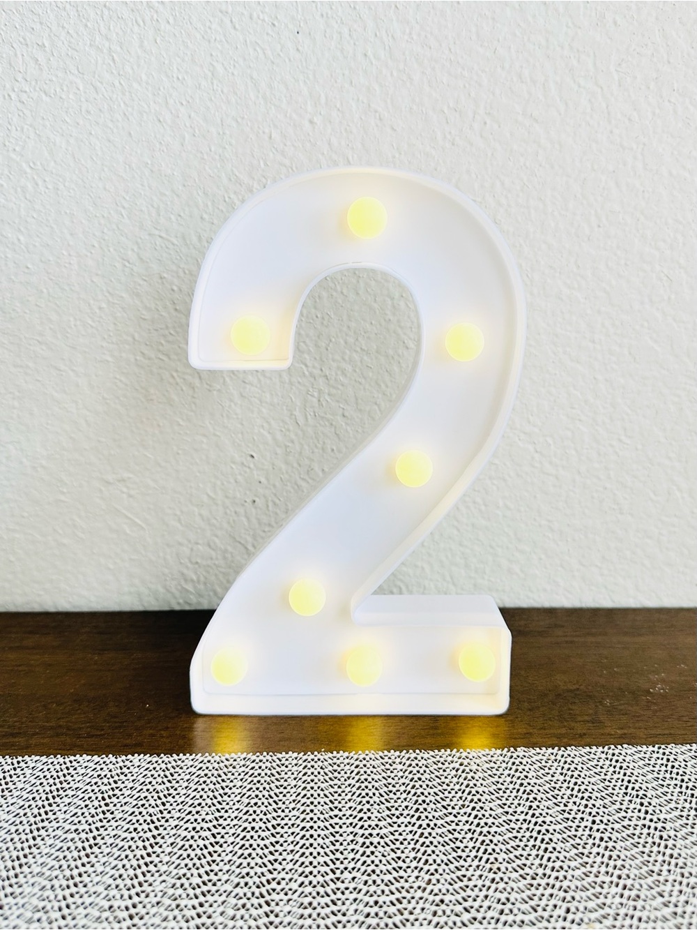 LED Number 2 Lighted Marquee Sign - White with Warm Yellow Bulbs
